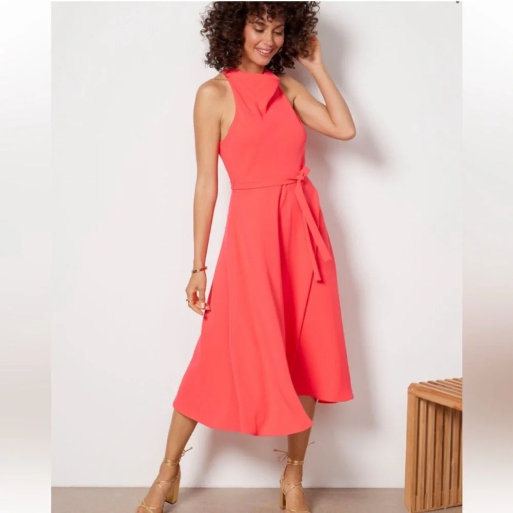 AMANDA UPRICHARD Elondra Midi Dress in Electric Rouge Sleeveless‎ Halter Sz XS - Picture 2 of 11